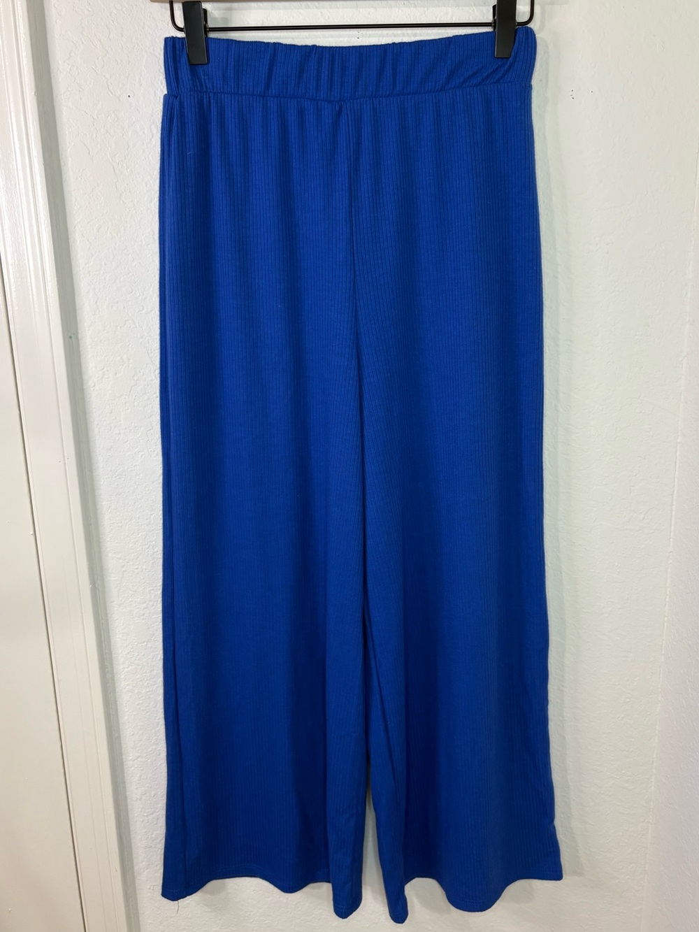 Dressed In LALA Lex Ribbed Flowy Wide Leg Pants in Royal Blue size XS/S